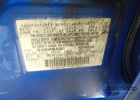 2011 Nissan Sentra 2.0Sr from USA, damaged, VIN 3N1AB6AP4BL632621